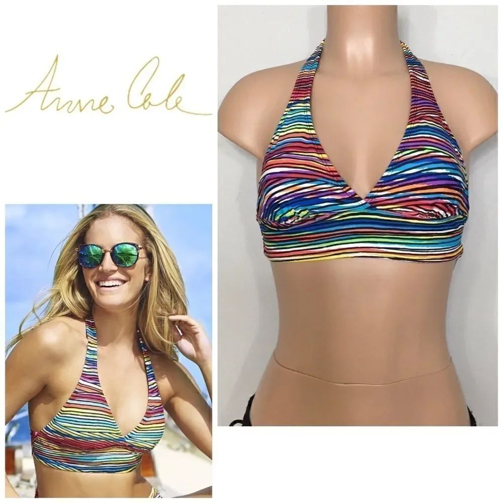 Anne Cole multicolored stripe bikini top. NWT